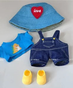 Front High Energy Third Generation Labubu Baby Clothes Vinyl Hope Labubu3.0 Baby Clothes Shirt Strap Pants 17cm