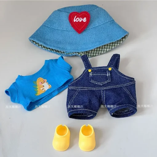 Front High Energy Third Generation Labubu Baby Clothes Vinyl Hope Labubu3.0 Baby Clothes Shirt Strap Pants 17cm
