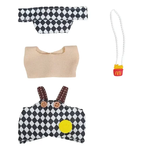 1st & 2nd Generation Labubu Clothing Set: Plush Outfit, Hanging Accessory, and Grid Overalls (3-Piece Set)