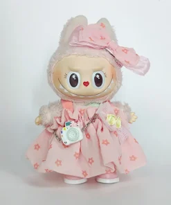 17cm Mini Plush Doll Clothing Accessories for Korea kpop labubu idol bright pink bow  princess gauze skirt clothing