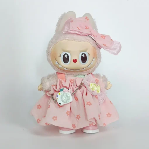 17cm Mini Plush Doll Clothing Accessories for Korea kpop labubu idol bright pink bow  princess gauze skirt clothing