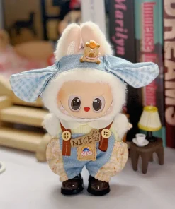 Only clothes: 15-17 cm blind box, sitting party, canvas clothes, Labubu dolls, cowboy hats, shoulder straps