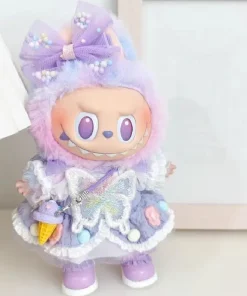 Only Clothes For 17cm labubu V3.0 Front High-Energy Vinyl Plush Blind Box Pendant Lucky Purple Butterfly Fairy Baby Clothe Skirt