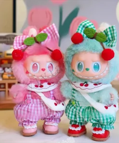 For 3.0 labubu V1 V2 V3 Checked Cherry Skirt set for Ropa labubu doll outfit Accessories