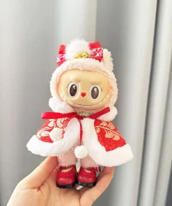 17cm Mini Plush Doll'S Clothes Labubu I II Idol Dolls Sitting Party Cute Pink Cape New Year Sets Accessories For Korea Kpop Exo