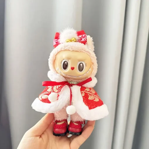 17cm Mini Plush Doll'S Clothes Labubu I II Idol Dolls Sitting Party Cute Pink Cape New Year Sets Accessories For Korea Kpop Exo