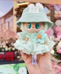 For 17cm Labubu Doll Outfit Wrinkled Skirt Flower Hairpin Set Fisherman Hat Labubu Clothes Ropa Labubu