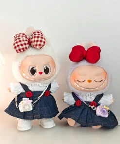 Mini ropa para muñeca, accesorios para Corea, 15-17cm, Labubu Idol V1 V2 V3, hebilla roja, falda con correa vaquera, conjunto de ropa de regalo