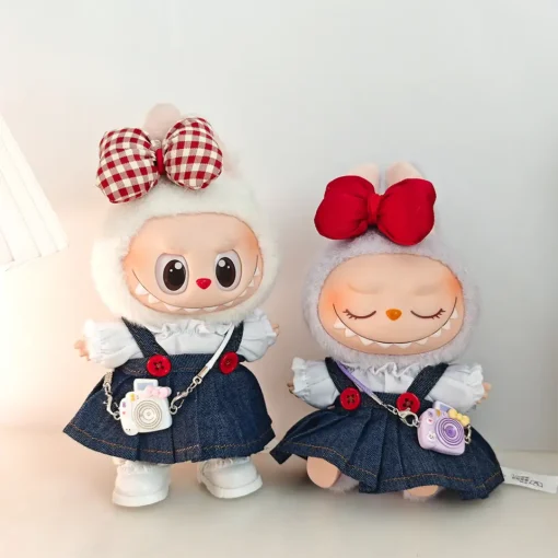 Mini ropa para muñeca, accesorios para Corea, 15-17cm, Labubu Idol V1 V2 V3, hebilla roja, falda con correa vaquera, conjunto de ropa de regalo