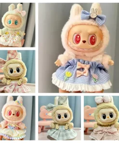 Ropa de muñeca de peluche, accesorios de atuendo para Corea, Kpop Exo Labubu v1 v2, muñecas Idol, fiesta sentada, falda a cuadros de caramelo, regalo de ropa