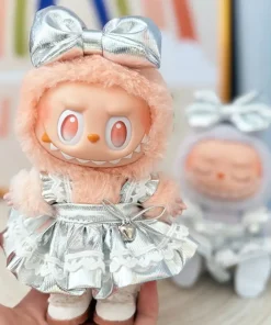 Doll Clothes For 15/17cm Labubu Silver Moonlight Skirt Bow Tie Headwear Sets 2PCS/Pack Plush Cotton Doll Dress Decoration Gift