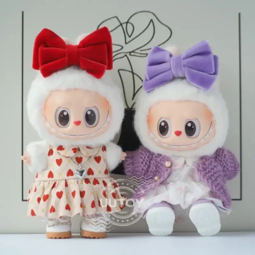 Sweet Bow Dress Sweater Ropa Labubu Clothes Outfit Doll Accessories For 15/17cm Labubu V3 V2 Plush Doll's Clothing
