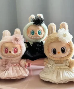 17cm Plush Doll's Clothes The Monster Labubu Outfit Accessories Clothing DIY Kids Gift Flower Bud Dress Beige Black YE26J