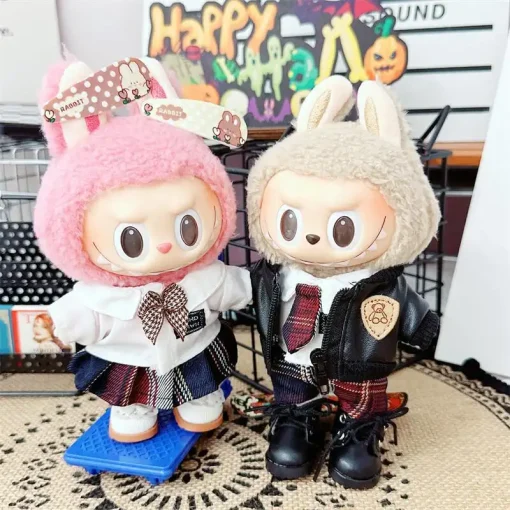 Labubu Vinyl Clothing Set 17cm Doll Outfit 15cm Jacket Outerwear Replacement Vinyl Dolls Bag And Doll Clothes Toys Accessories