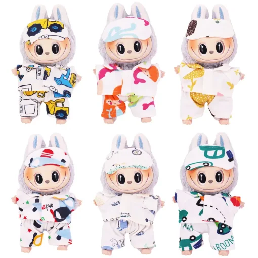 Doll Clothes Pajamas+Eye Mask For Plush Labubu Accessories Cute Printed Pattern 17Cm Labubu Kpop Dolls,Plush Toys Holiday gifts