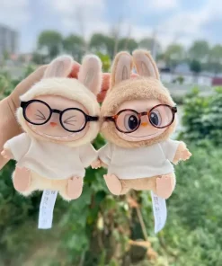 17cm Labubu Doll V1 V2 Black T-Shirt Serviceable Interesting Tortoise Shell Glasses Baby Clothes Hanging Accessories Gifts