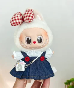 For Korea Kpop Exo Labubu Idol Dolls Jean Dress Big Bowknot Doll Clothes Kids Gift 15-17cm Cute Mini Clothes Doll Accessories