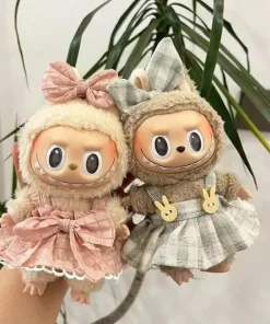 Mini Plush Doll'S Clothes Outfit Accessories For Labubu Idol V1 V2 sitting party Candy plaid skirt headband set Clothing Gift