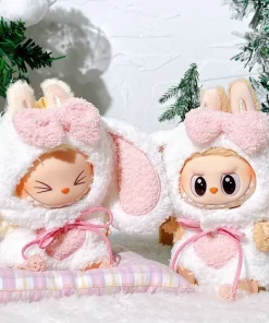 Mini Doll'S Clothes Outfit Accessories For 15-17cm Labubu Idol V1 V2 big-eared White Pink Rabbit Overalls Clothing Gift