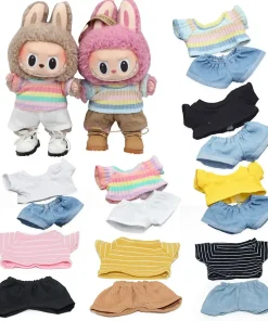 For 17cm Labubu Idol Dolls Leisure Doll Clothes Outfit Accessories for Labubu 10cm Cotoon Doll T-shirt Denim Shorts Set Clothing