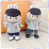 17cm Labubu Grey Hoodie Suit Casual Style Series Cute Mini Plush Idol Dolls Jumpsuit Clothing Overalls No Doll Accessories
