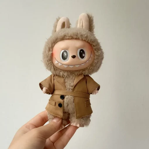 New Labubu Trench Coat with Belt 17cm Baby Coat Mini Doll The Spring and Autumn Coat Labubu Accessories