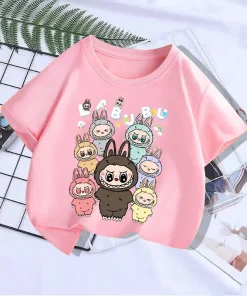 Labubu Girl Short Sleeve T Shirt Cute Print Baby Cotton Tee Tops Cartoon Toddler T-Shirts Summer Children Clothes Birthday Gift