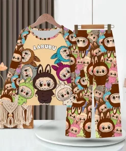 New Spring Autumn Children's Clothing Sets Boy Sleepwear Long sleeved pants labubu Clothes Kids Pajamas Set Baby Girls Pyjamas