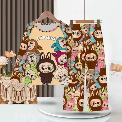 New Spring Autumn Children's Clothing Sets Boy Sleepwear Long sleeved pants labubu Clothes Kids Pajamas Set Baby Girls Pyjamas