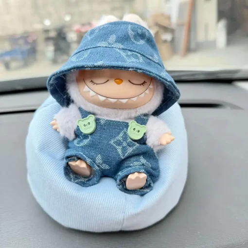 17cm Labubu Doll's Clothes Denim four leaf clover set Outfit Accessories Clothing DIY Kids Gift Sweet Princess