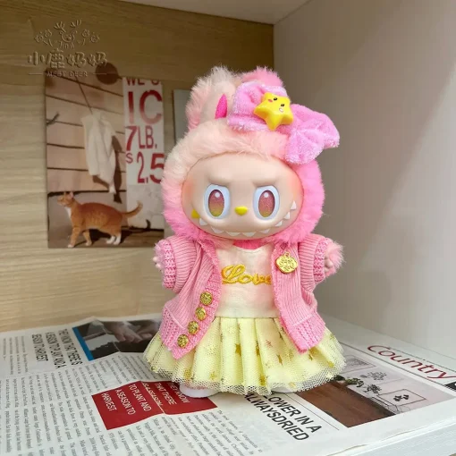 17cm Labubu 3.0 Doll Clothes - Macaron Outfit Set with Hair Accessories, Cute DIY Gift for Kids