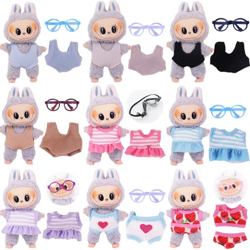 Doll Clothes One-piece Swimsuit+Glasses Diving Mask For 15-17cm Plush Labubu Doll Mini Kpop Accessories Plush Stuffed Toy,Gifts