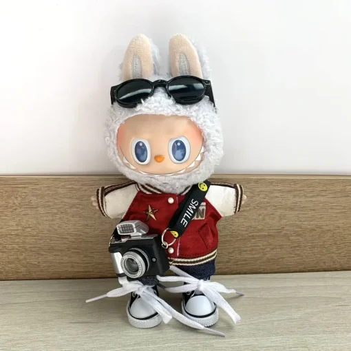 Red baseball jacket set doll clothes accessories for 15/17cm Labubu V2 V3 plush doll clothes clothing