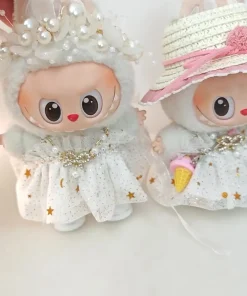 Labubu Clothes For 15-17CM Mini Plush Doll Princess Gauze Dress Blingbling Star Skirt Nacklace Headwear Straw Hat 3PCS/Pack Gift