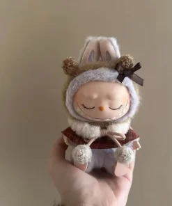 For 17cm Labubu doll Clothes Macaron Sitting Party Christmas Checkered Cloak Clothes For labubu V2 clothes Christmas costumes