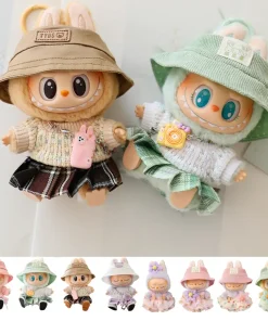 For 17cm Labubu Mini Doll Clothes Outfit Soft Knitted Sweater Suit Sitting Party JK Pleated Skirt Set Kawaii Bear Dress DIY Toy