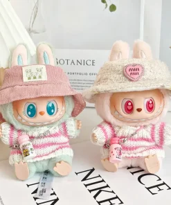 For 17cm Labubu Doll Clothes Pink Striped Sweater Set Insulated Cup Pendant Plush Fur Hat Ropa Labubu Outfit Accessories