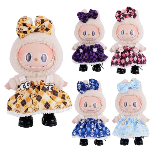 Only Clothes 17cm Cute Mini Plush Doll's Clothes Outfit Accessories For Labubu Dolls Clothing Kids Gift Skirt Set