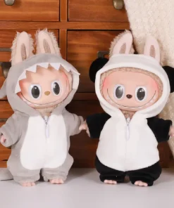 2025 NEW For Labubu 15cm Doll Clothing Sitting Party Doll Clothing cute Panda Shark Plush Jumpsuit Set Doll Clothing