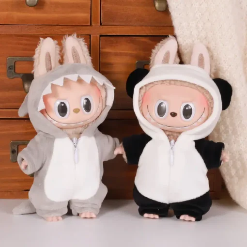 2025 NEW For Labubu 15cm Doll Clothing Sitting Party Doll Clothing cute Panda Shark Plush Jumpsuit Set Doll Clothing