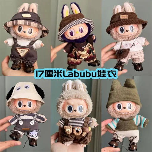 Fashion Cute Clothes Labubu Doll Clothes 17cm Plush Clothes Change Skirt Accessories 15/17cm Labubu V2 V1 Suspenders Set Trend