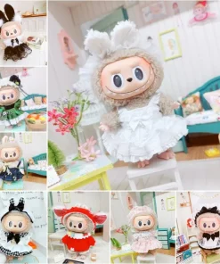Doll Clothes for 17cm Labubu Dolls Toy Cute Mini Plush Doll's Outfit Accessories Student Outfit Maid Dress Hairpin Fans Gift