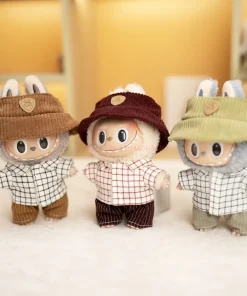 Labubu 17cm I Ii Mini Fashion Plaid Slacks Corduroy Hat Suits Series Cute Doll Clothes Sitting Party Clothing Accessories Gift