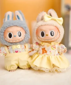 17cm Labubu Doll Clothes Yellow Cartoon Pattern Dress/Overalls Baby Pendant Clothes Suspender Pants Clothes Replacement Gift