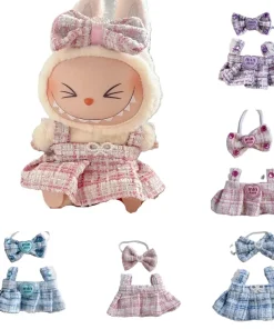 For Labubu Sitting Party Series Classic Pink Dress Grid Style  Labubu Designer Colthes Doll Clothes Outfit Accessories