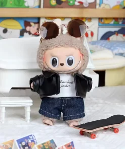 17cm Mini Plush Doll'S Clothes Outfit Accessories For Korea Kpop Exo Labubu II Idol Dolls Sitting Party Plaid overalls Clothing
