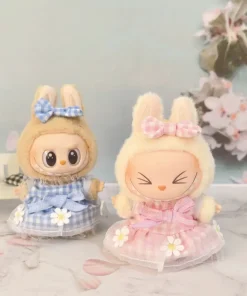 Daisy Plaid Skirt - Spring Floral 15/17cm Ropa Labubu Doll Outfit with Adjustable Waistband Labubu Sweet Clothes