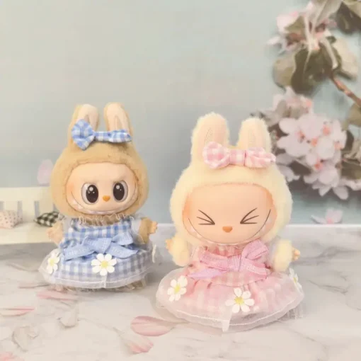 Daisy Plaid Skirt - Spring Floral 15/17cm Ropa Labubu Doll Outfit with Adjustable Waistband Labubu Sweet Clothes