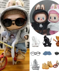Labubu 3.0 Doll 15/17cm Cycling Print Hoodie with Jeans Set Outfit Accessories for Ropa Labubu
