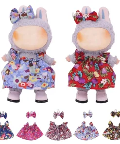 For 17Cm Plush Doll For Labubu Suspender Dress Clothes Hand-made Cute Doll Pearl Bow Rose Lace Skirt Dolls Accessories